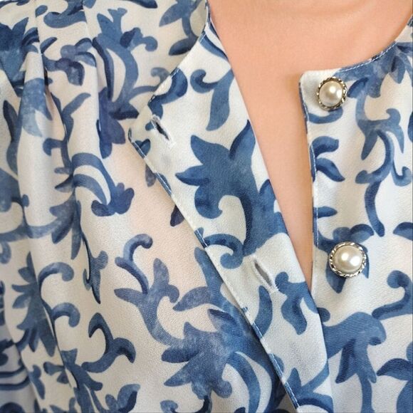 VTG 80s White Blue Floral Belted Midi Dress Size 20P *fits like XL Petite - Picture 3 of 16